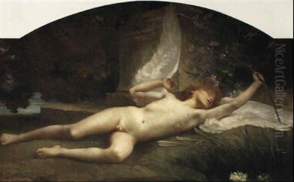 A Sleeping Cupid Oil Painting by Jules Louis Machard