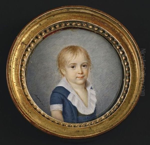 Portrait D'un Jeune Garcon En Habit Bleu Et Large Col Blanc En Buste Presque De Face Et Coiffe De Fines Meches Blondes Oil Painting by Ferdinand Machera