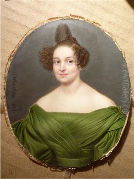 Portrait De Dame A La Robe Verte Oil Painting by Ferdinand Machera