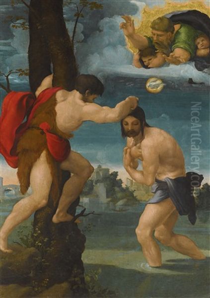 The Baptism Of Christ Oil Painting by Pedro Machuca