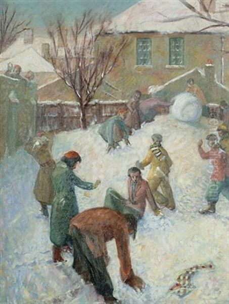 Figures In The Snow (+ Still Life, Verso) Oil Painting by Edwin Murray Mackay