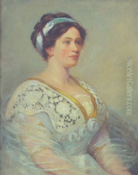 Portrait Of A Lady In A Light Blue Gown Oil Painting by Edwin Murray Mackay