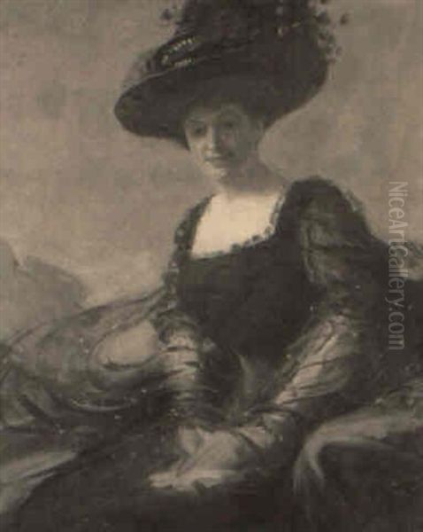 Boston School Lady In Black Oil Painting by Edwin Murray Mackay