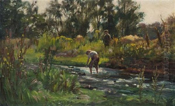 Jumping Trout On Gifford Water Oil Painting by William Darling MacKay