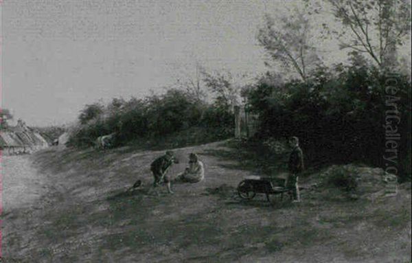 Children Playing On A Grassy Bank Oil Painting by William Darling MacKay