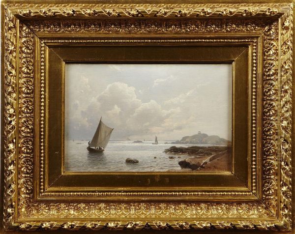 Kustvy Medsegelbatar Oil Painting by Albert Berg