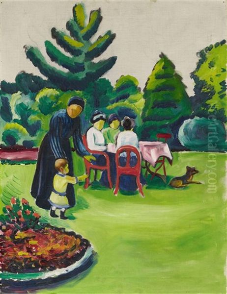 Kaffeetafel Im Garten Oil Painting by August Macke