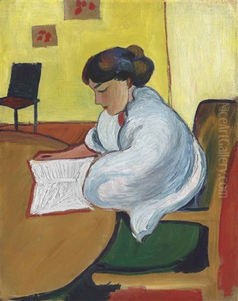 Lesende Frau Oil Painting by August Macke