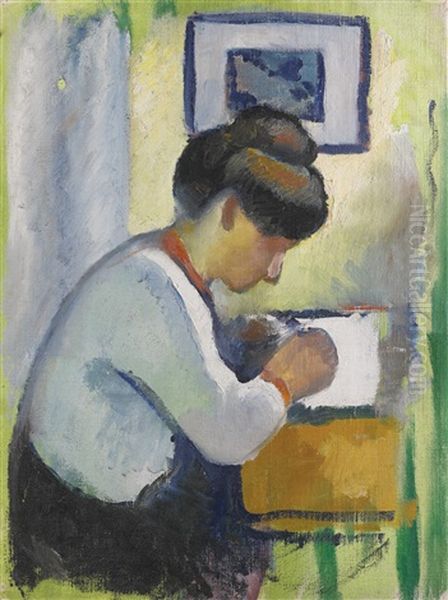 Schreibende Frau (woman Writing) Oil Painting by August Macke