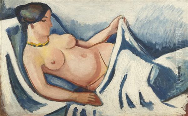 Akt Liegend (reclining Nude) Oil Painting by August Macke