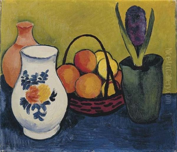 Weisser Krug Mit Blumen Und Fruchten Oil Painting by August Macke