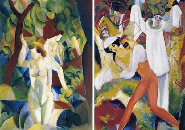 Badende Frauen - Women Bathing Oil Painting by August Macke