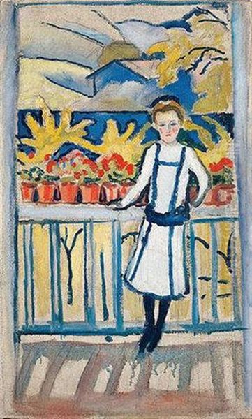 Madchen Am Balkon I, Tegernsee Oil Painting by August Macke