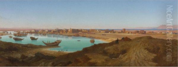 Arrival Of A Train At A Port, Egypt Oil Painting by Albert Berg