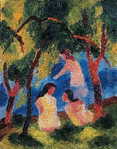 Badende Madchen Oil Painting by August Macke