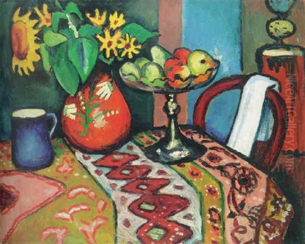 Stilleben With Sonnenblumen Ii Oil Painting by August Macke