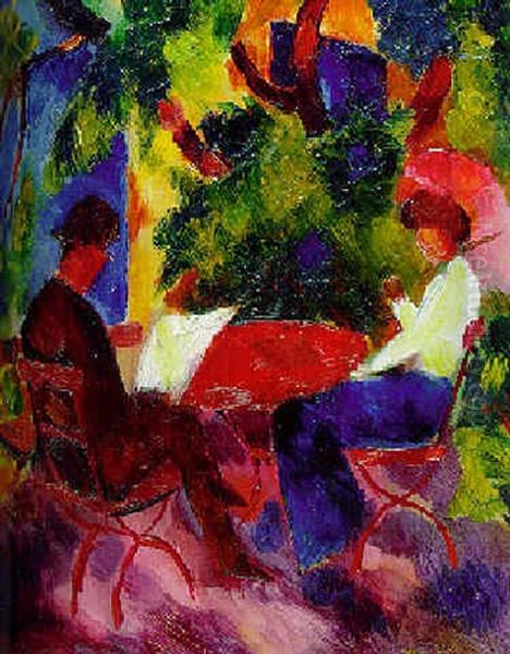 Paar Am Gartentisch Oil Painting by August Macke