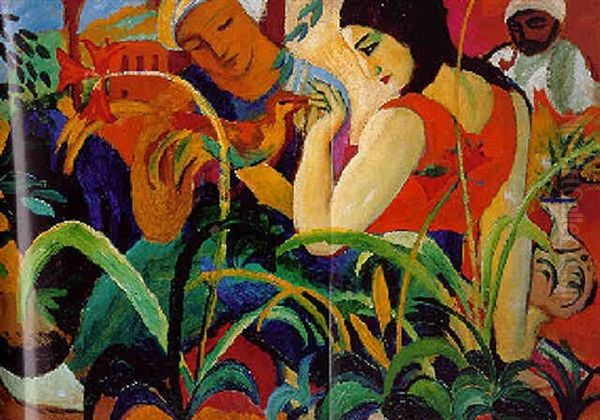 Orientalische Frauen Oil Painting by August Macke