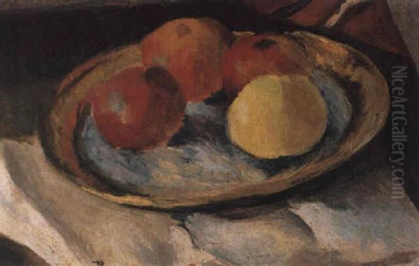 Apfel Auf Rundem Teller (apples On A Round Dish) Oil Painting by August Macke