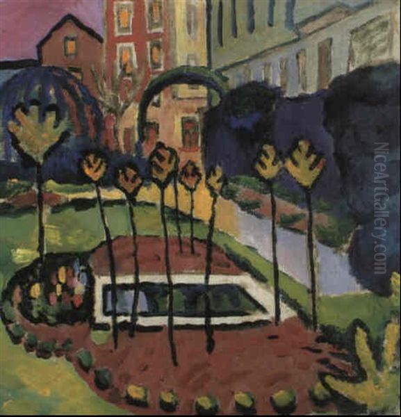 Garten Mit Bassin Oil Painting by August Macke