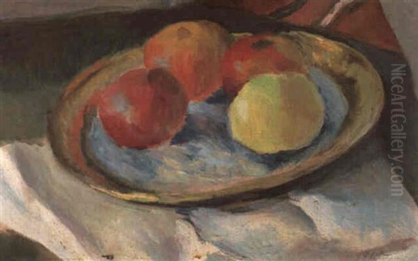 Apfel Auf Rundem Teller Oil Painting by August Macke