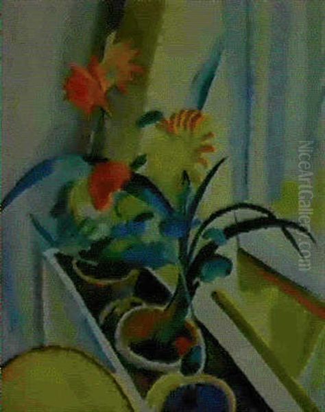 Blumenkasten Mit Kaktus Oil Painting by August Macke