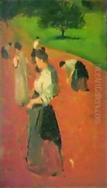 Arbeitende Frauen Auf Dem Feld. Oil Painting by August Macke