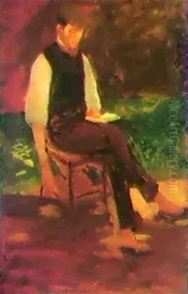 Lesender Mann Auf Stuhl: Claus Cito. Oil Painting by August Macke