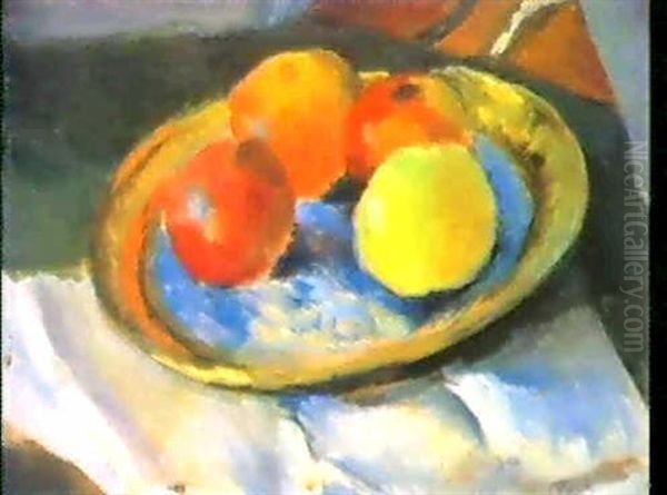 Apfel Auf Rundem Teller Oil Painting by August Macke