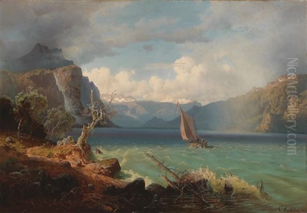 Approaching Storm On The Wallersee Oil Painting by Bernhard Karl Mackeldey