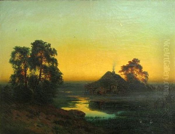 A Landscape At Twilight Oil Painting by Bernhard Karl Mackeldey