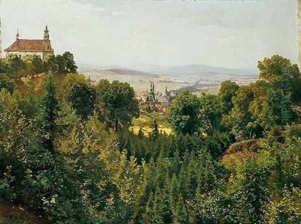 Blick Auf Fulda - Auf Dem Hugel Links Die Klosterkirche Frauenberg Oil Painting by Bernhard Karl Mackeldey