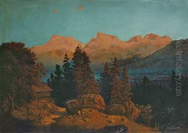 Alpenlandschaft Oil Painting by Bernhard Karl Mackeldey