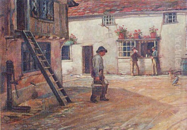 Street Scene With Figures Oil Painting by Duncan Mackellar