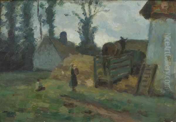 Aux Abords De La Ferme Oil Painting by Fritz Mackensen