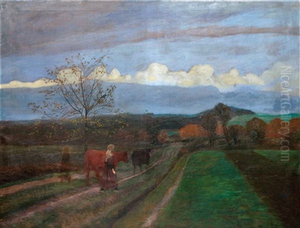 Autumn Evening In Worpswede Oil Painting by Fritz Mackensen