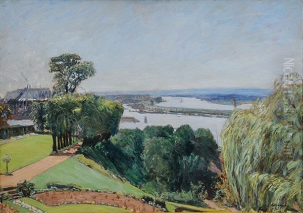 View From Villa Howaldt On The Elbe Oil Painting by Fritz Mackensen