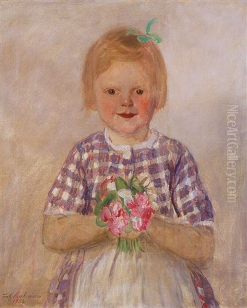 Kleines Madchen Mit Blumen Oil Painting by Fritz Mackensen