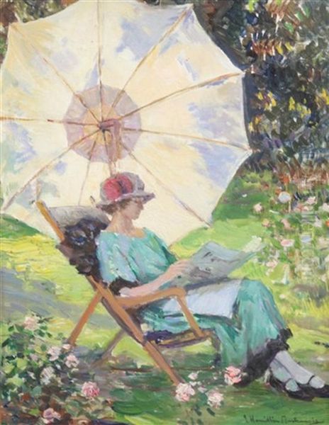 Woman Reading Beneath A Parasol Oil Painting by James Hamilton Mackenzie