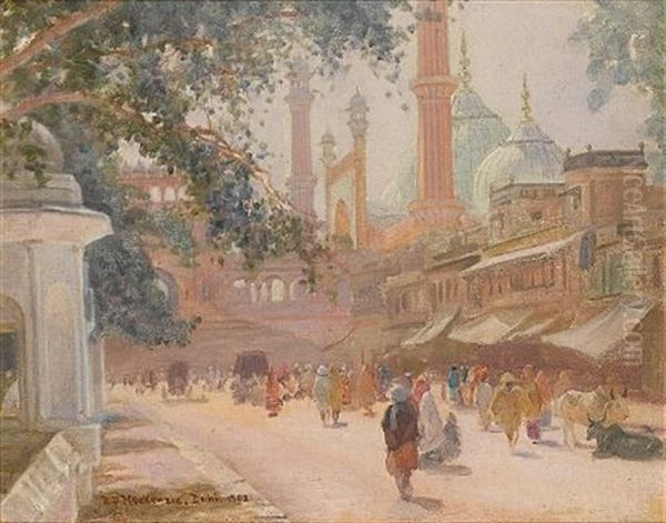 Delhi Street Scene Oil Painting by Roderick Dempster Mackenzie