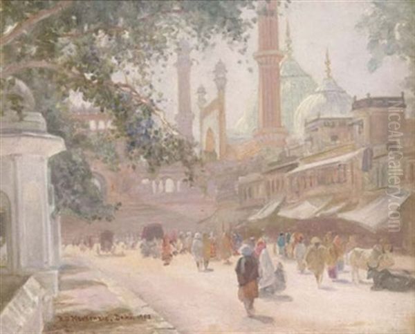 Street Scene, Delhi Oil Painting by Roderick Dempster Mackenzie