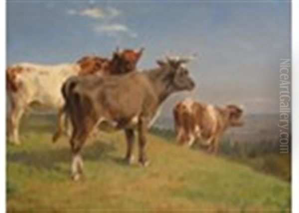 Cattle On A Hillside Oil Painting by Adolf Heinrich Mackeprang