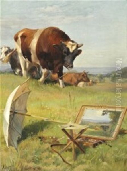 The Bull Is Loose Oil Painting by Adolf Heinrich Mackeprang