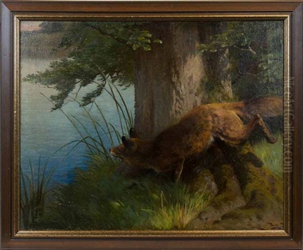 Fox On The Prowl Oil Painting by Adolf Heinrich Mackeprang