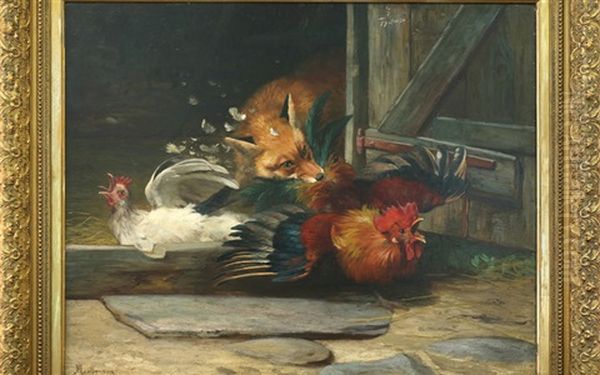 The Fox In The Hen House Oil Painting by Adolf Heinrich Mackeprang