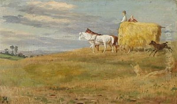 Hostscene (harvest Scene) Oil Painting by Adolf Heinrich Mackeprang