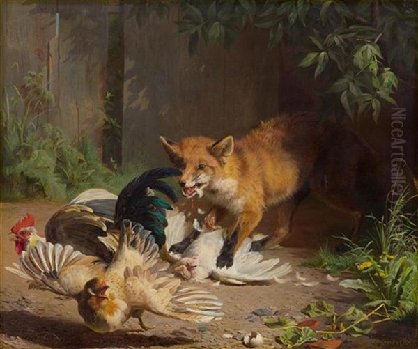 Federvieh Vom Fuchs Erwischt Oil Painting by Adolf Heinrich Mackeprang