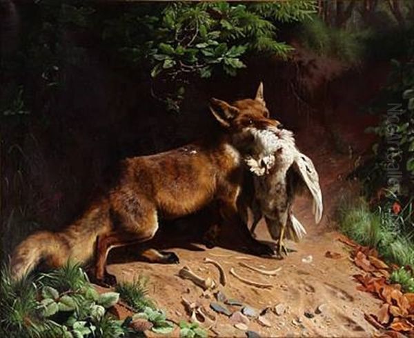 En Raev Kommer Hjem Med En Hone Oil Painting by Adolf Heinrich Mackeprang