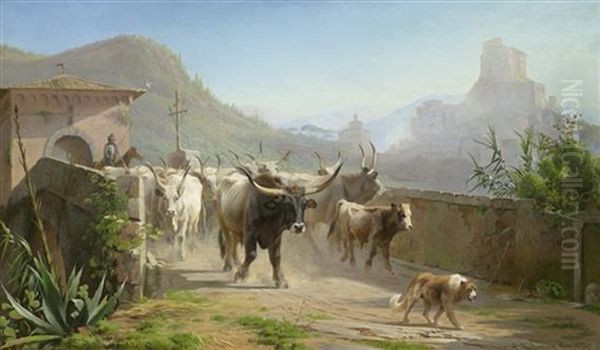 Almabtrieb In Italien Oil Painting by Adolf Heinrich Mackeprang