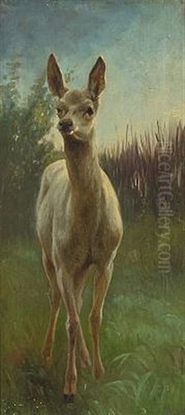 White Dear Oil Painting by Adolf Heinrich Mackeprang